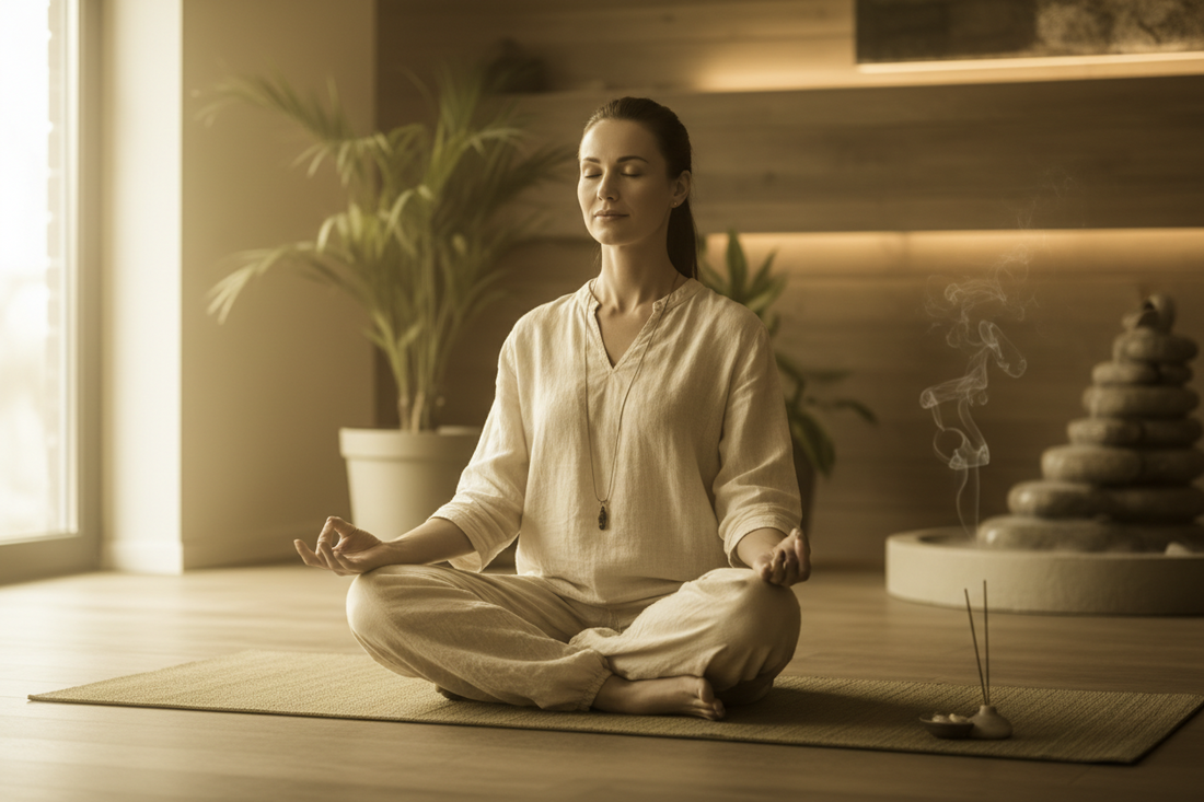 Soy meditation candle creating a calm yoga practice space