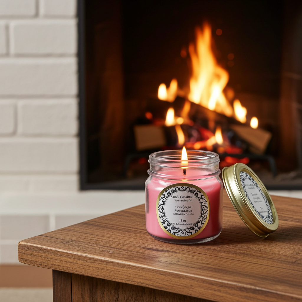 Champagne Pomegranate Soy Candle | Fruity Champagne Scent | Red Wax Hemp Wick Candle