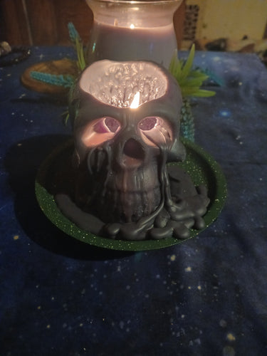 Skull Soy Pillar Candle – Handmade Halloween & Gothic Décor Candle