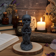 Speak No Evil Skull Pillar Candle – Gothic Halloween Soy Candle