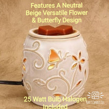 Electric Ceramic Wax Warmer With Beige Flowers & Nature Designs - Kate's Candles Co. Soy Candles